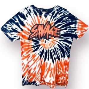 Evolution in Design XL Tie Dye SAVAGE Orange Blue Graphic Short Sleeve T-shirt